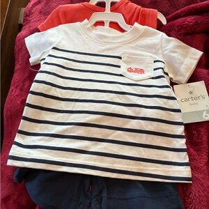 Carter's White and Navy Striped Tee with orange onesee. Dad is my Hero